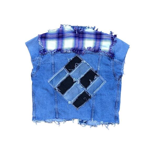 VINTAGE 2004 Levi's Patchwork Denim Jacket Vest Blue Small - Picture 16 of 16